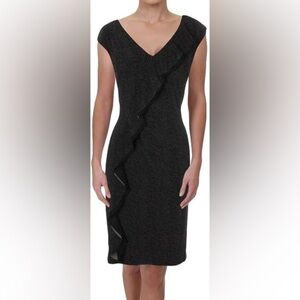 Lauren Ralph Lauren LRL Dress Size 16 Gray Black Ruffle-Trim Jersey V-neck